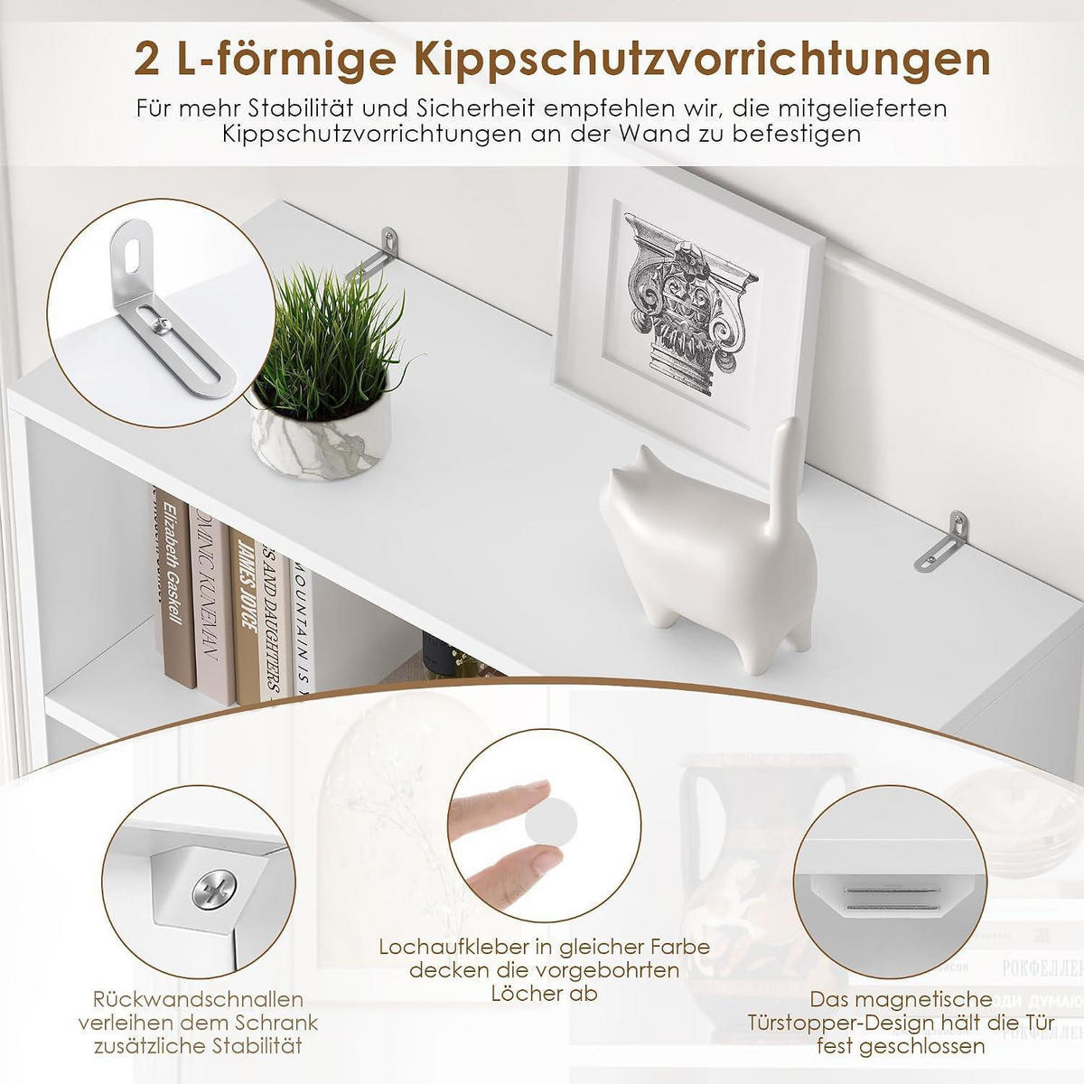 BÜCHERREGAL mit Türen 209 cm weiß - Weiß, Holzwerkstoff (60/209/23.5cm)