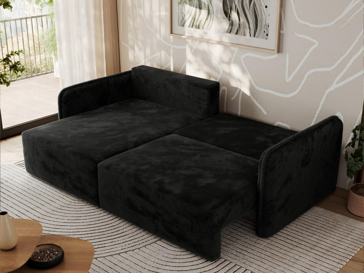 ECKSCHLAFSOFA MESTO L Schwarz Plüsch - links - Schwarz, Kunststoff/Textil (227/147cm) - MKS