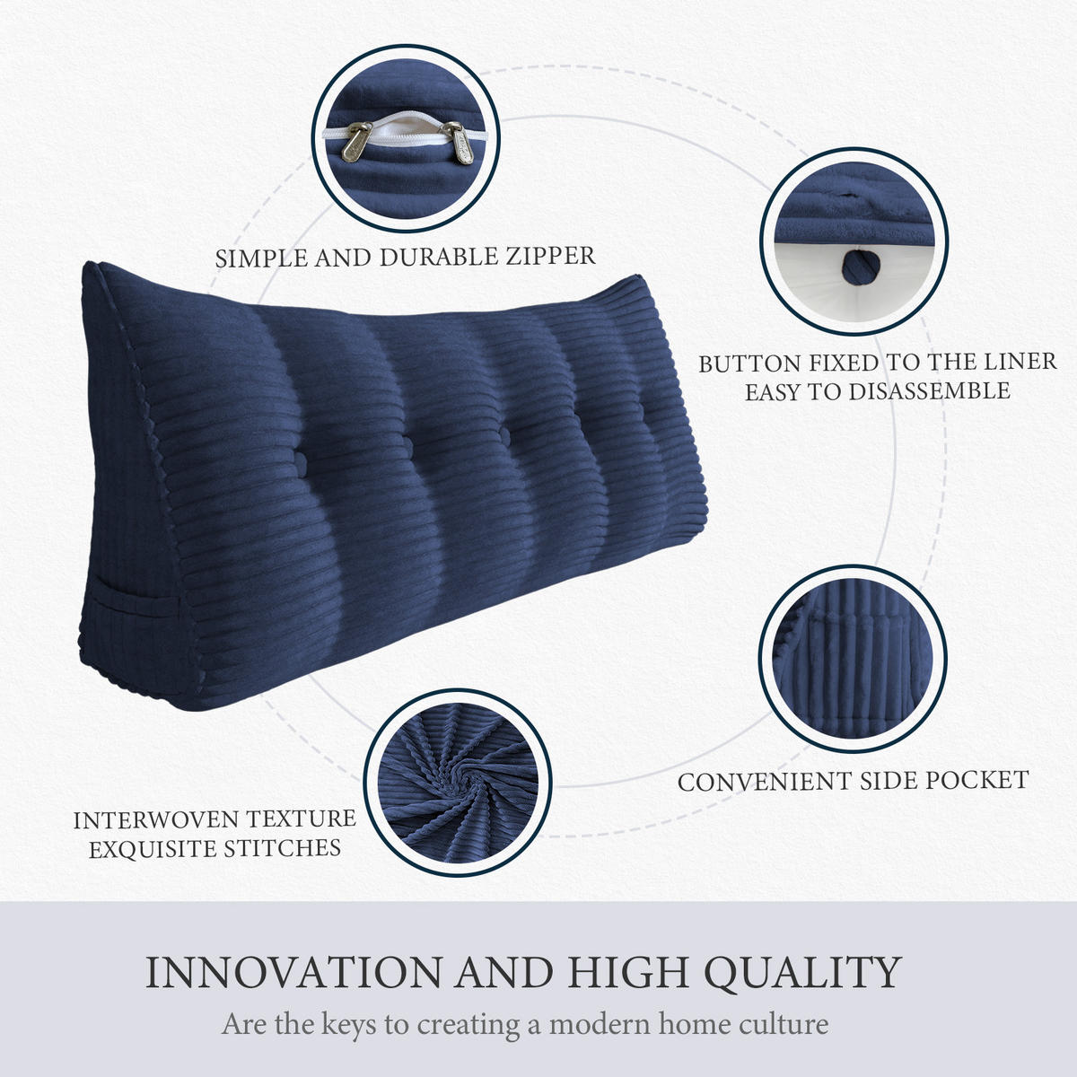 LESEKISSEN für Bett Kord Dunkelblau 60 cm - Dunkelblau, Textil (50/60cm) - Vercart