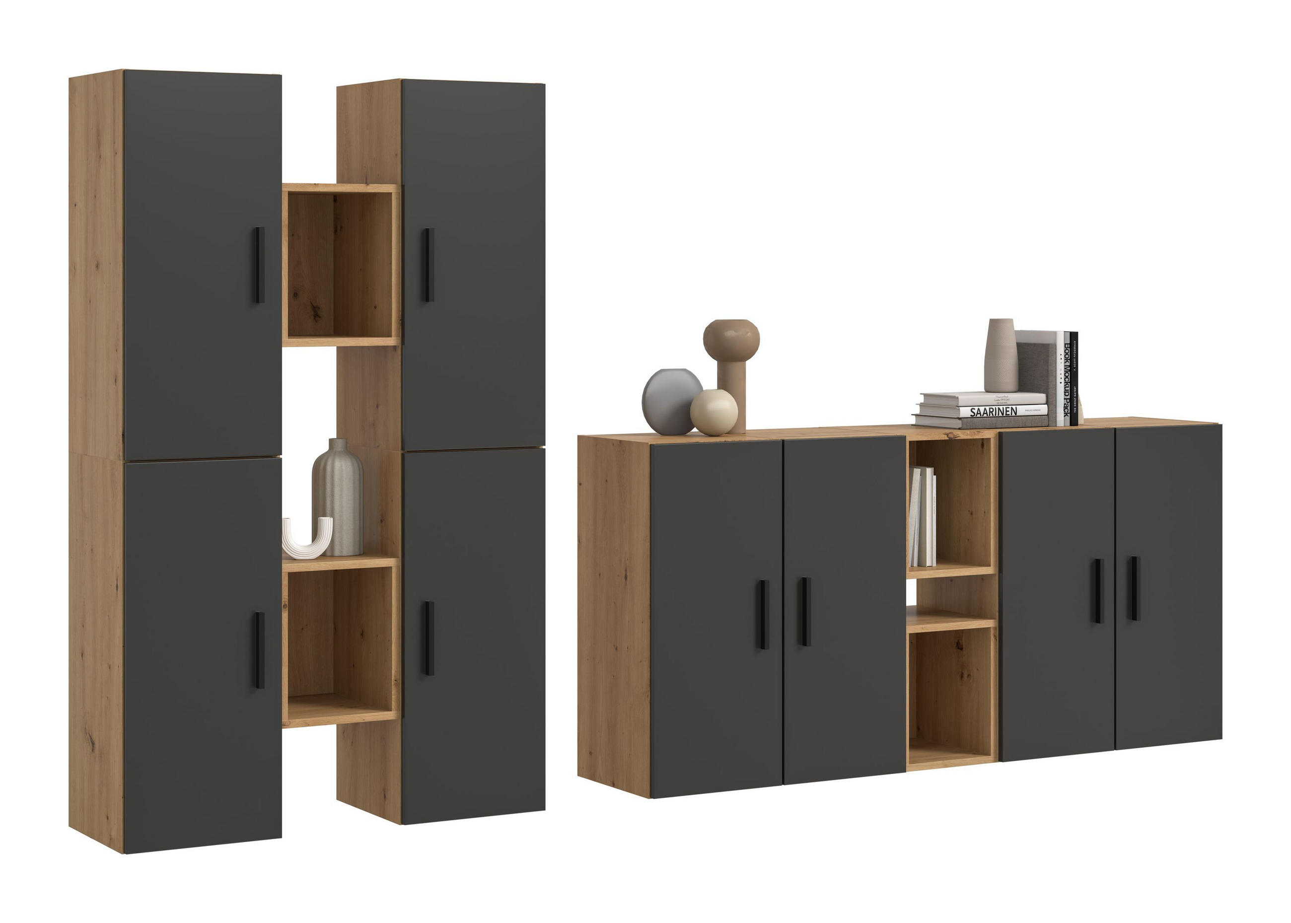 WOHNKOMBINATION THE ONE (B/H/T: ca. 270/182/34 cm) in Artisan Oak Nachbildung/Basalt grau - Eiche Artisan, Holzwerkstoff (270/182/34cm)