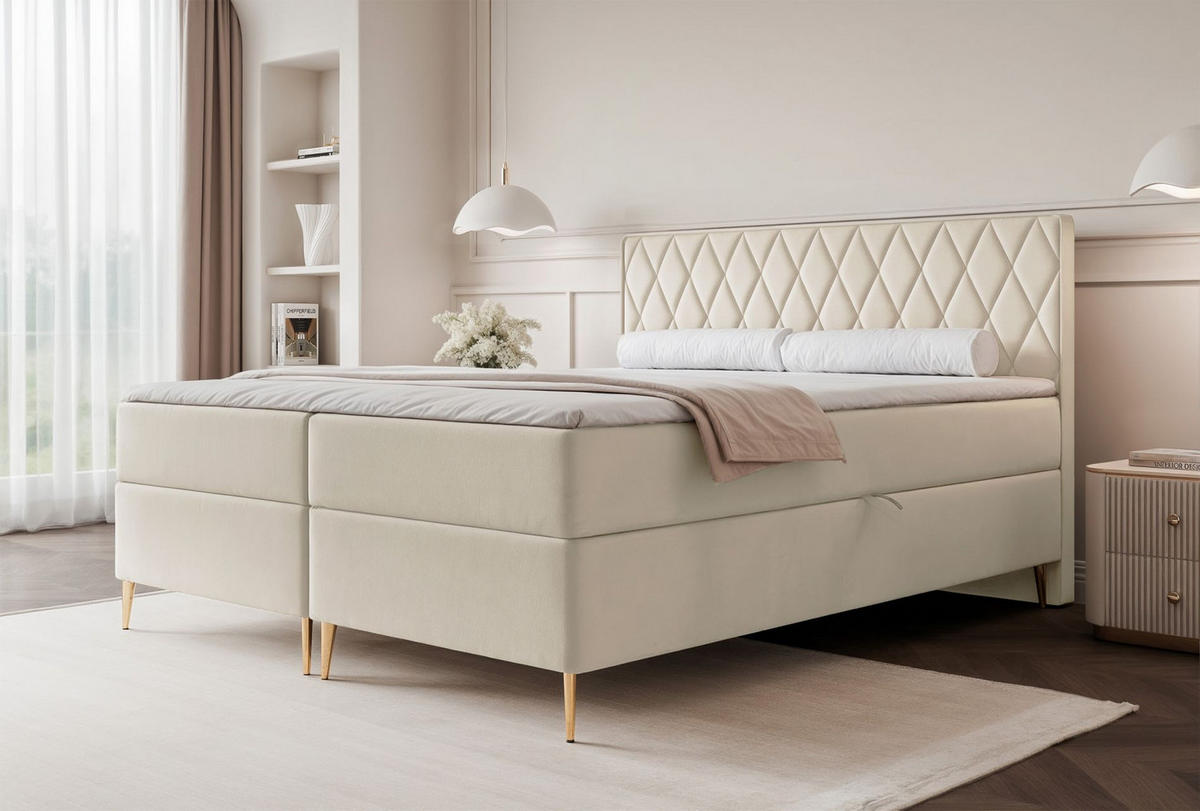 BOXBETT Caresso Hellbeige, Velours, 160x200 cm - Ecru/Goldfarben, Textil/Metall (160/200cm) - Selsey