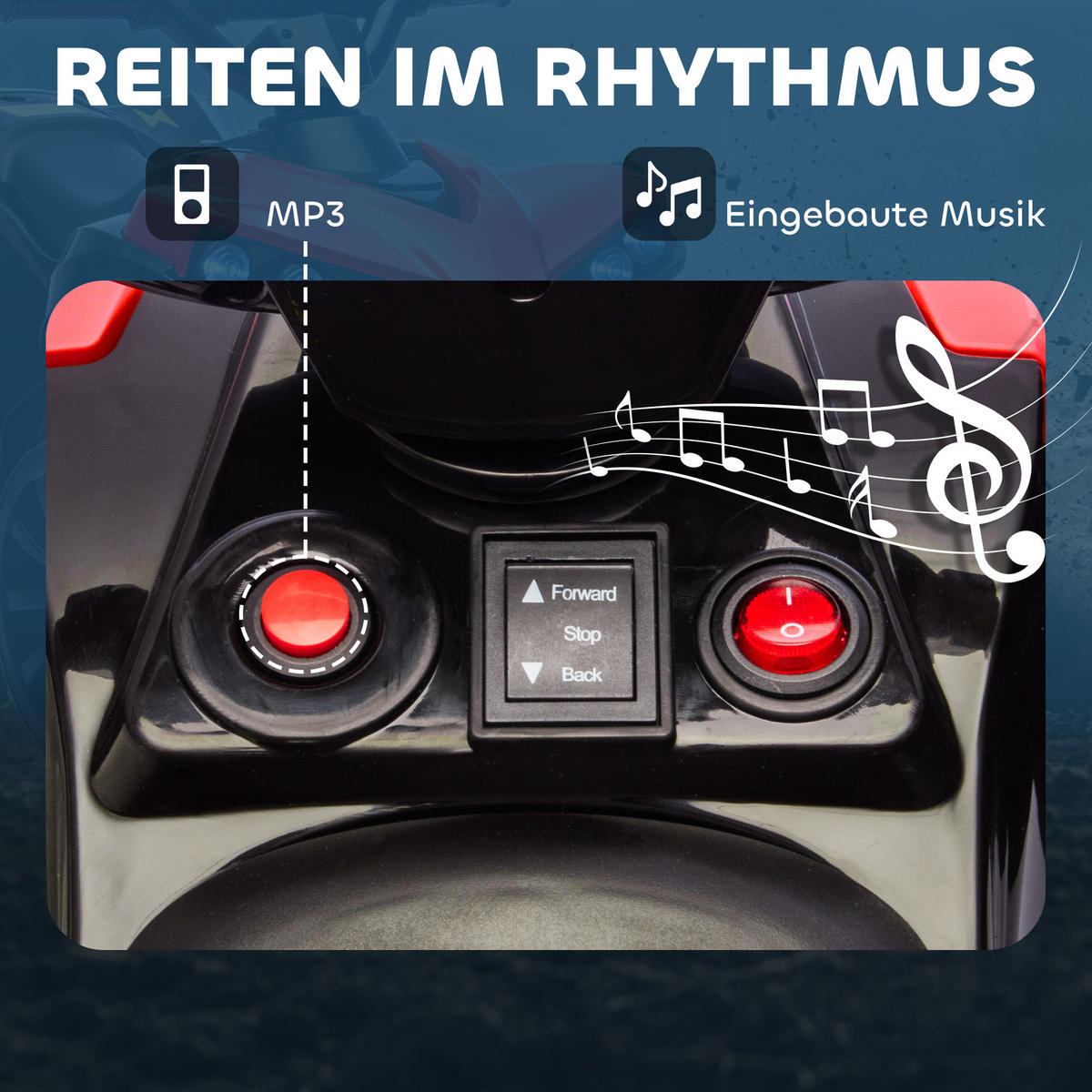 KINDER-ELEKTROQUAD 6V Kinderquad mit Vorwärts-, Rückwärtsfunktion, Musik - Rot, Metall (70/42/45cm) - AIYAPLAY