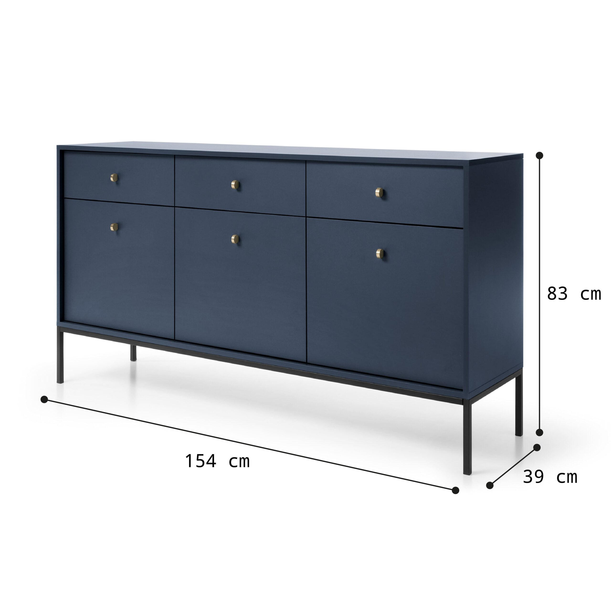 Thumbnail - Möblo Komoda, Dunkelblau, Schwarz, Holzwerkstoff, 3 Schubladen, 154x83x39 cm, Wohnzimmer, Kommoden & Sideboards, Kommode...