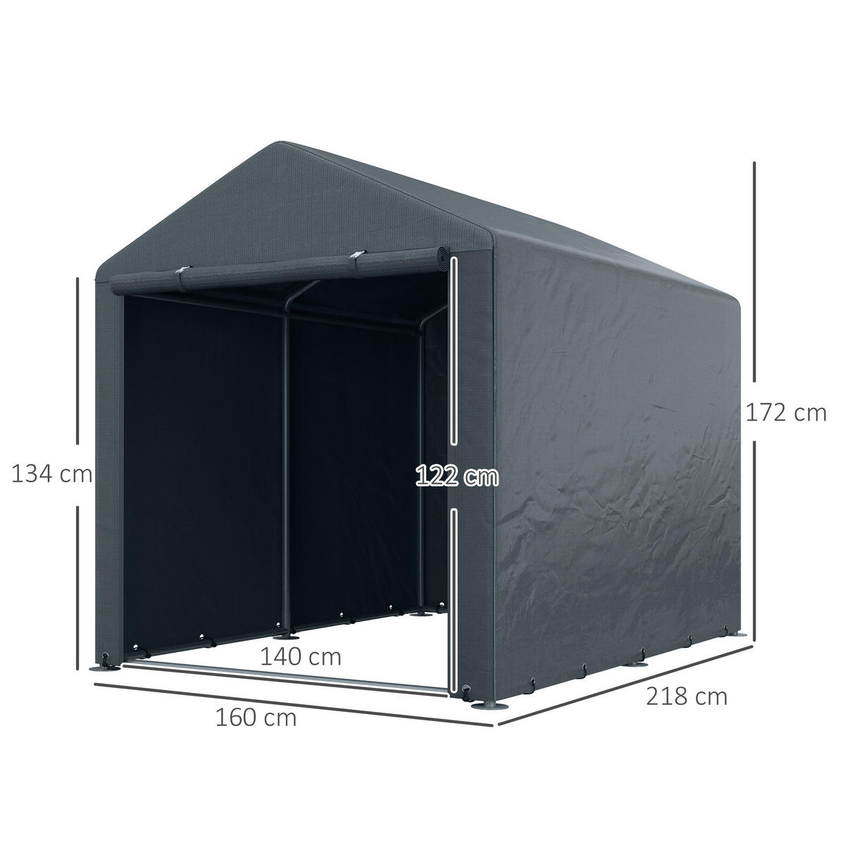 GARTENHAUS- und Garagenzelt mit UV-beständiger Abdeckung 1,6 x 2 m ,dunkelgrau - Dunkelgrau, Metall (218/172/160cm) - Vallsero