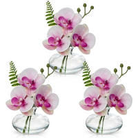 KUNSTBLUMEN 3er Set Kunstorchidee Phalaenopsis mit Glasvase Rosa - Rosa, Kunststoff (12cm)