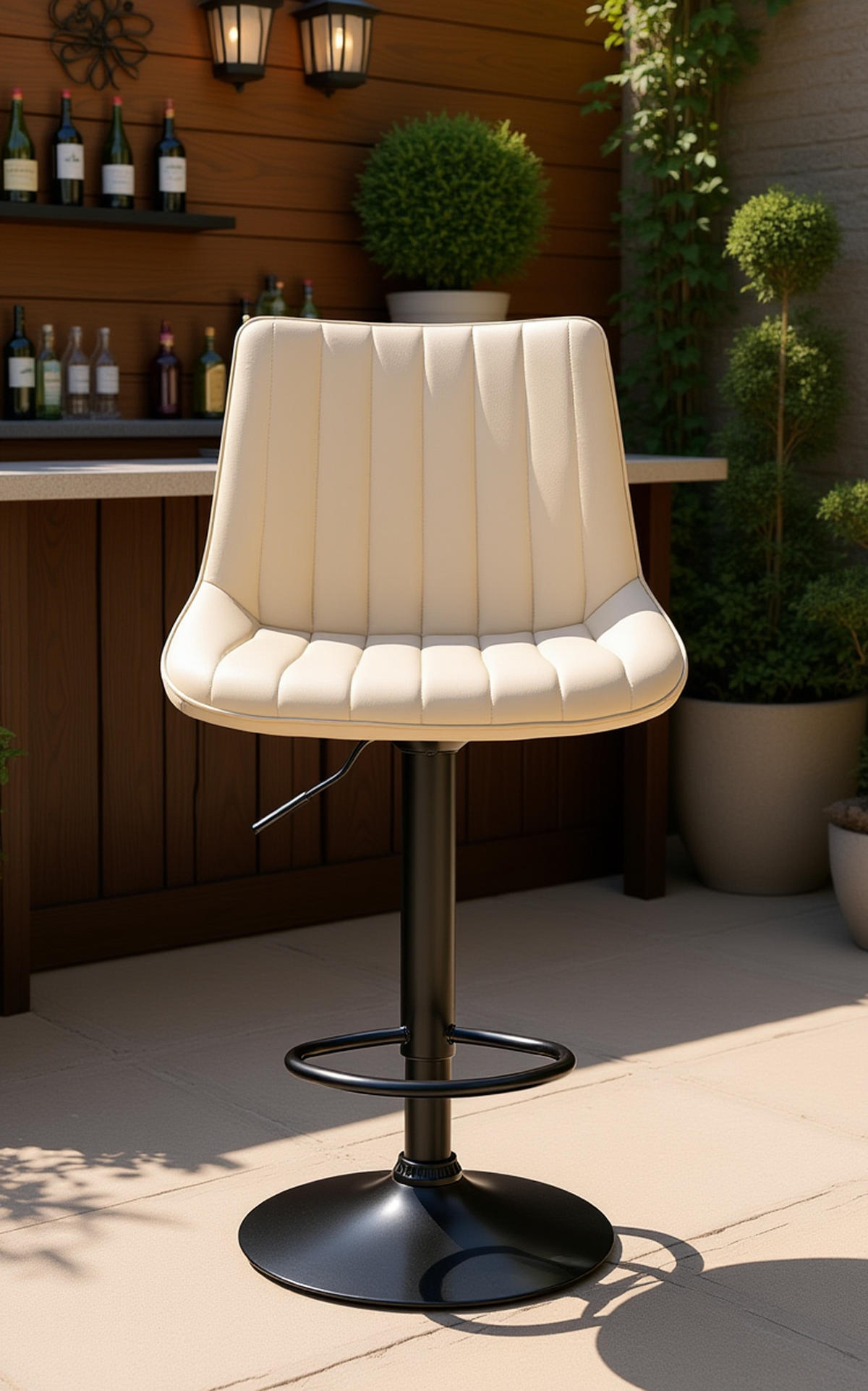 BARHOCKER 2er Set Tolor Kunstleder schwarz creme - Creme/Schwarz, Kunststoff/Metall (49.5/112/50cm) - TPFLiving