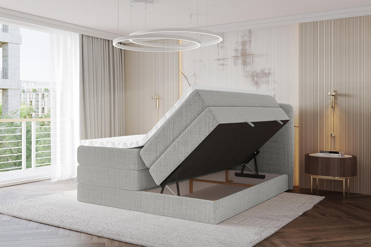 BOXBETT mit Matratze H3|H4 - NINA KING - 200x200 cm - Hellgrau - Hellgrau, Holzwerkstoff (200/200cm) - ALTDECOR