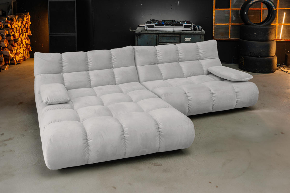 ECKSOFA VIVIEN Silber Velvet - Silberfarben/Schwarz, Kunststoff/Textil (290/178cm) - KAWOLA