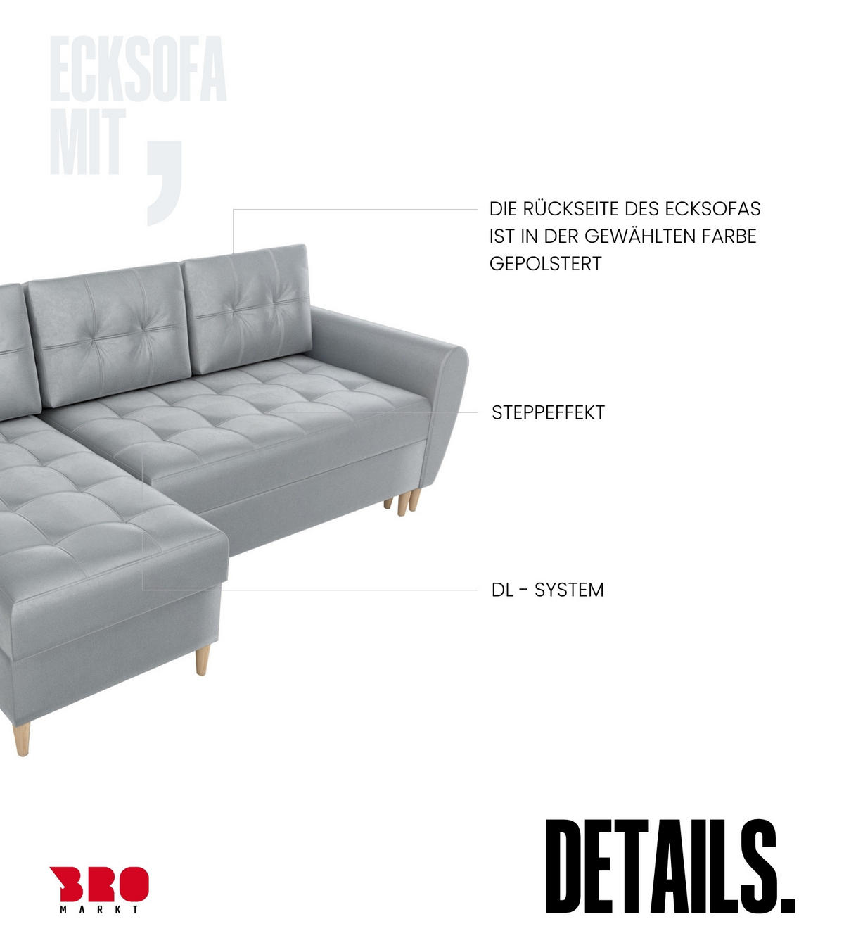 ECKSOFA Henry mit Schlaffunktion Grau Samtstoff - Grau, Textil (232/141cm) - Bromarkt