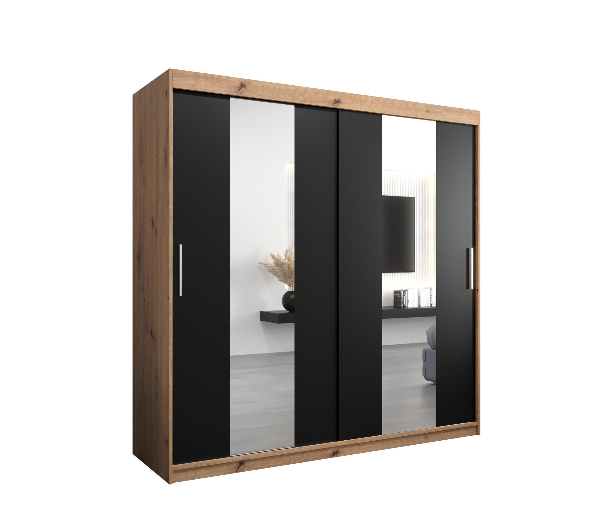 SCHWEBETÜRENSCHRANK 200/200/62 2-türig - Silberfarben/Schwarz, Holz/Kunststoff (200/200/62cm) - Abiks Möbel