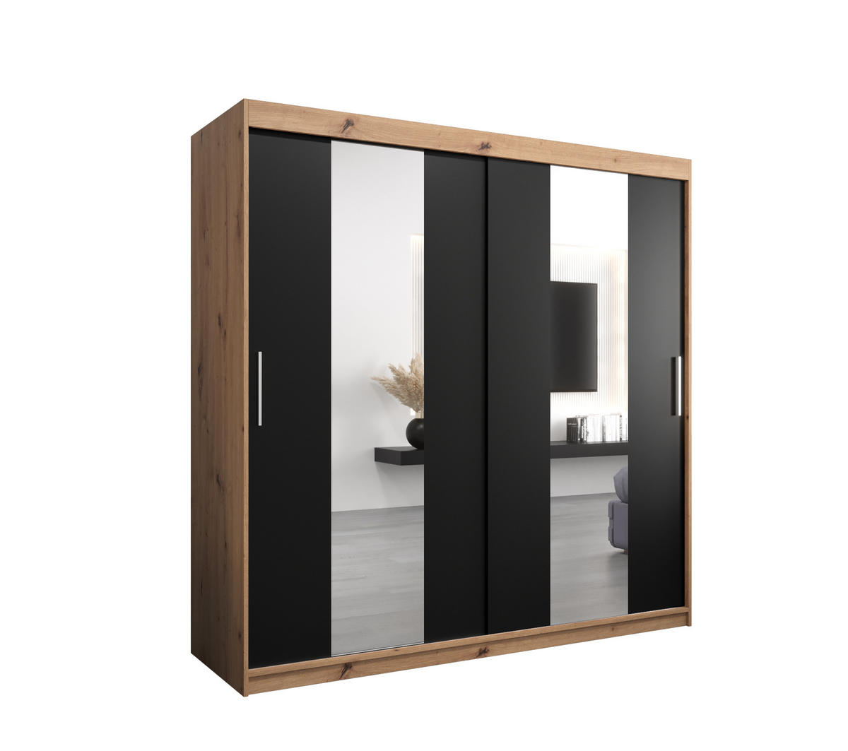 SCHWEBETÜRENSCHRANK 200/200/62 2-türig - Silberfarben/Schwarz, Holz/Kunststoff (200/200/62cm) - Abiks Möbel