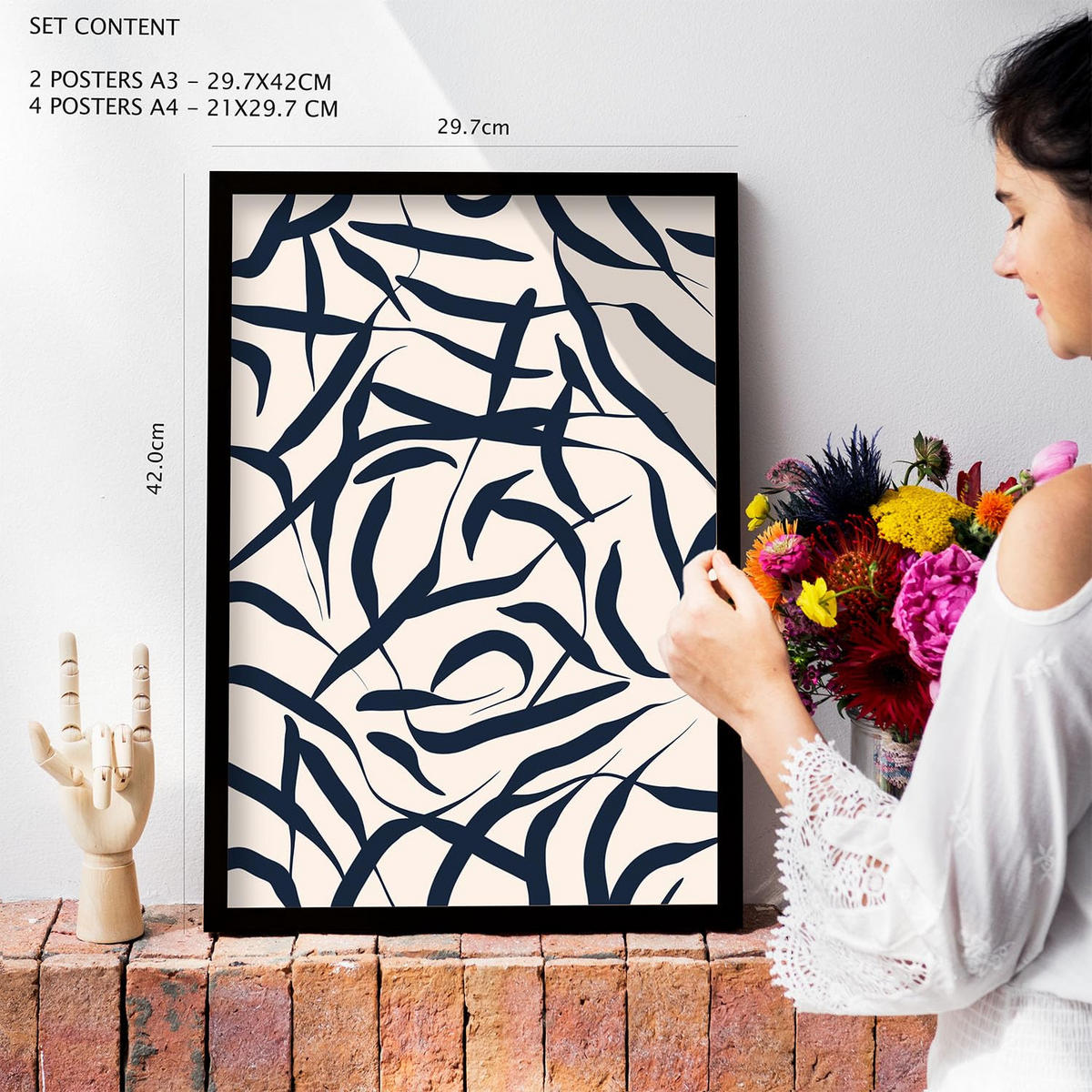 POSTER Set Mit 6 Formabstrakte Ästhetische Dekobilder Für Ihr Wohnzimmer, Schlafzimmer Oder Zuhause A3 & A4 Rahmen Aus Hellem Holz - Beige, Papier (29/3cm) - Nacnic