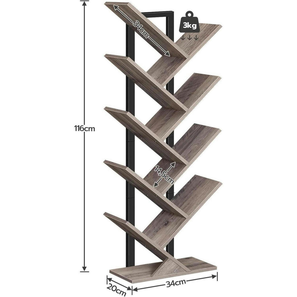 BÜCHERREGAL Baumform Greige 34 x 20 x 116 cm - Multicolor, Holzwerkstoff (34/116/20cm)