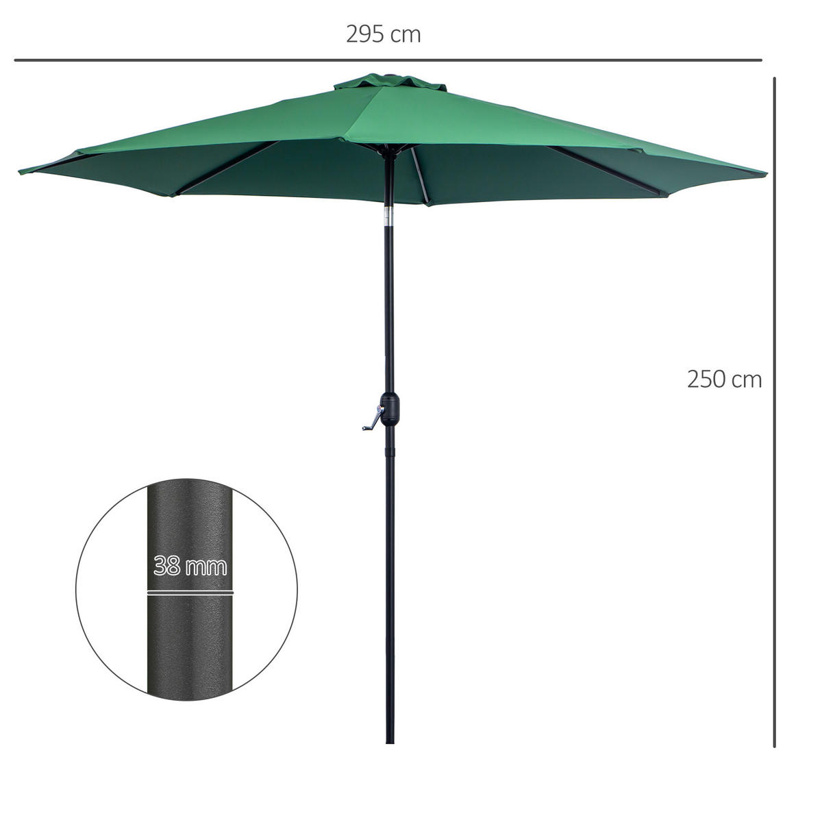 SONNENSCHIRM DE-11355 neigbar, mit Kurbel, Ø 3 m Grün - Grün, Metall (295/295cm) - ComfortXL