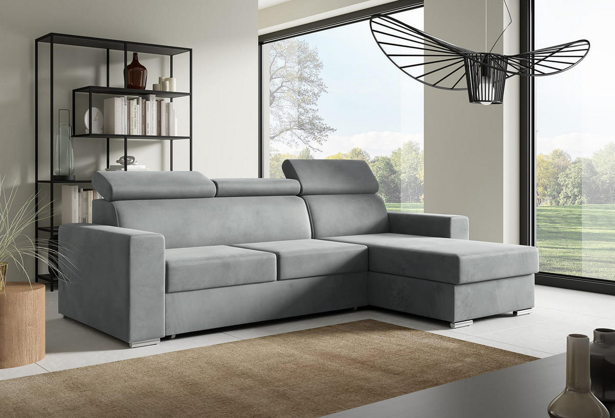 ECKSOFA Nela L-Form mit Bettkasten und Schlaffunktion - Grau, Textil (170/245cm) - Jerpax