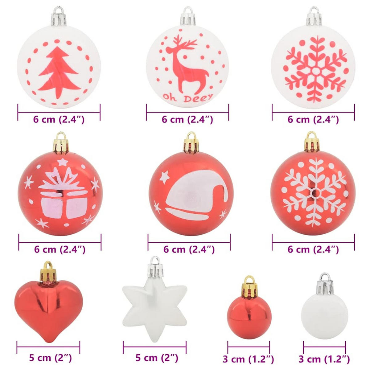 WEIHNACHTSKUGEL-SET 40 -teilig 6/6/6 cm Rot Kunststoff - Rot, Kunststoff (6/6/6cm) - vidaXL
