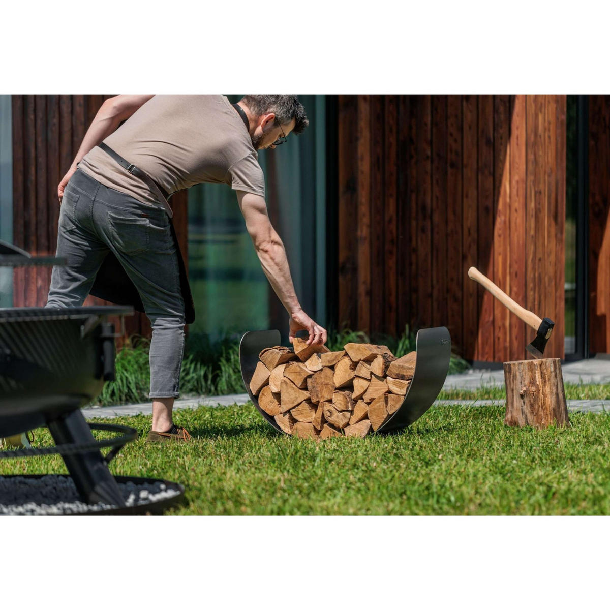 KAMINHOLZREGAL Ohio Stahl schwarz 70 cm - Schwarz, Metall (70/45/36cm) - Mr. Deko