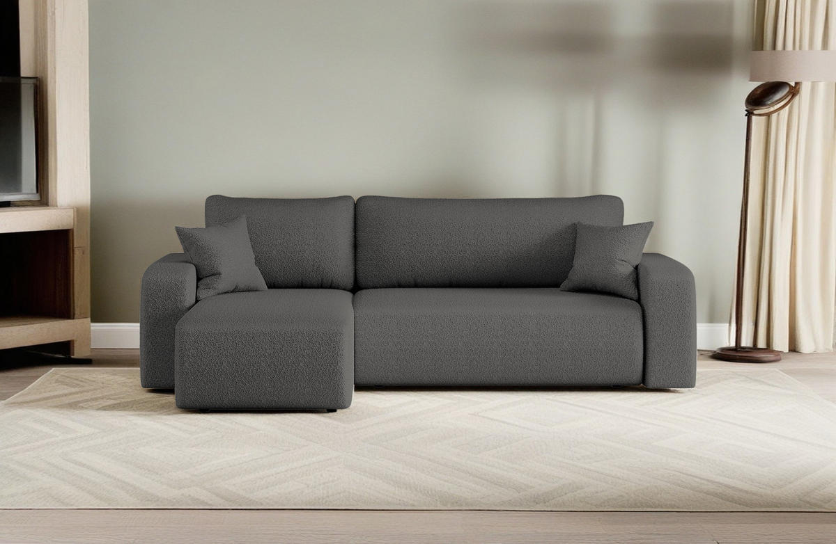 ECKSOFA L-FORM Schlaffunktion Und Bettkasten Eckcouch MILANO L Stoff Quelle Graphit Links - Graphitfarben, Holz/Textil (142/244cm) - Kaiser Möbel