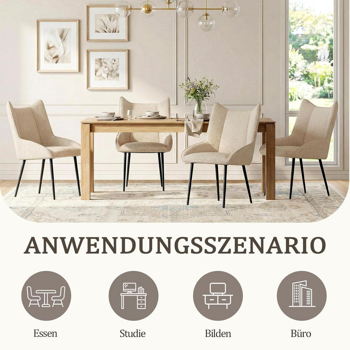 ESSZIMMERSTÜHLE 4er Set Creme Strukturstoff mit verstellbaren Füßen - Creme, Textil (49/88/61.5cm)