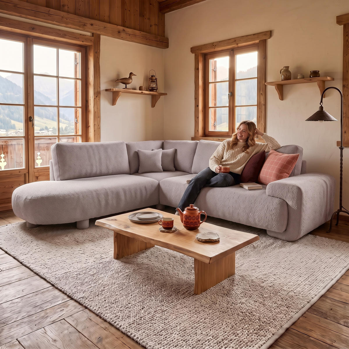 4-SITZER Ecksofa MIRABEL L Links 285x255 cm Bouclé Mauve - Mauve, Holz/Kunststoff (285/255cm) - Muffo