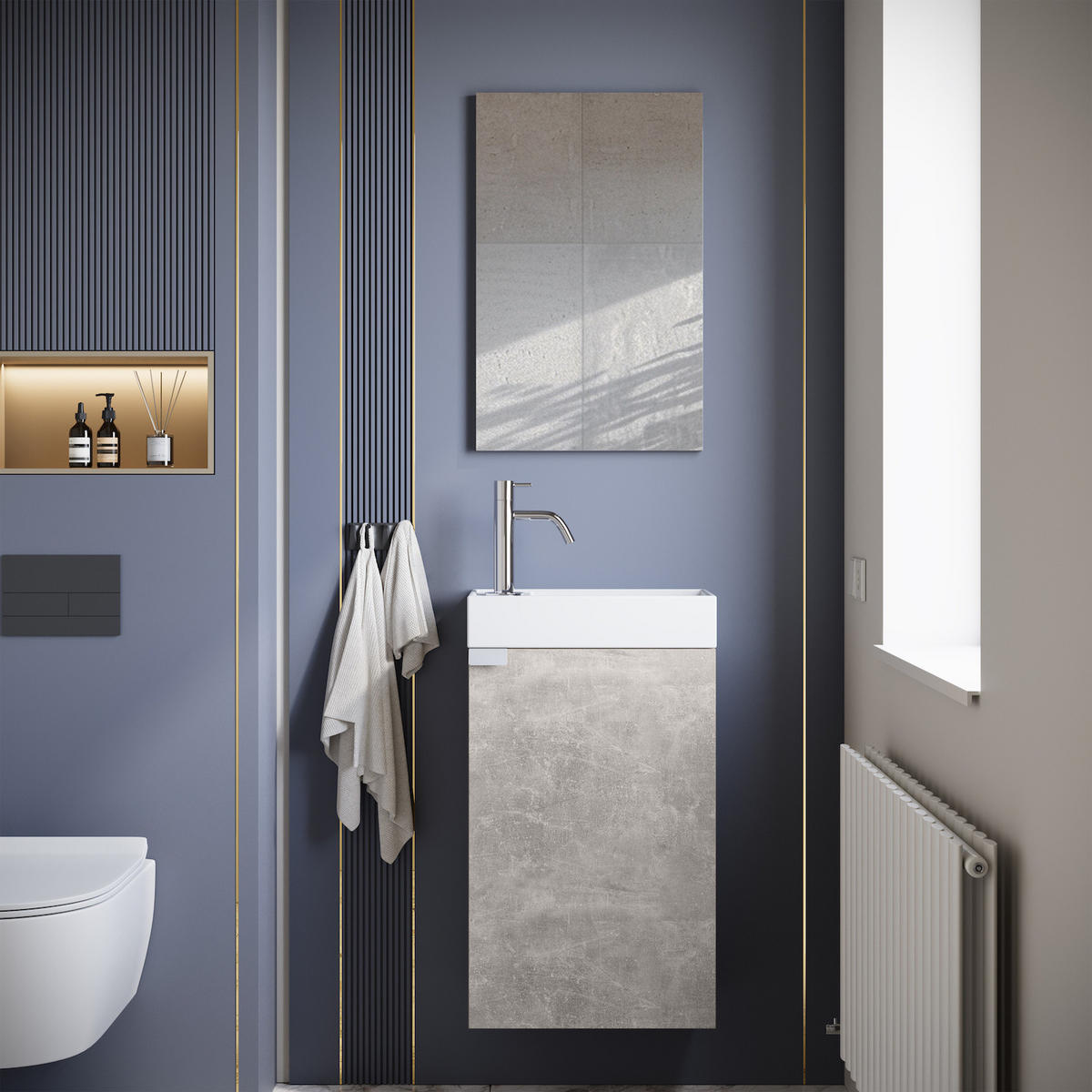 GÄSTE-WC-MÖBELSET Apollo 2 Teile Beton Grau - 40 x 22 x 68 cm - Grau, Holz (40/68/22cm) - Badplaats