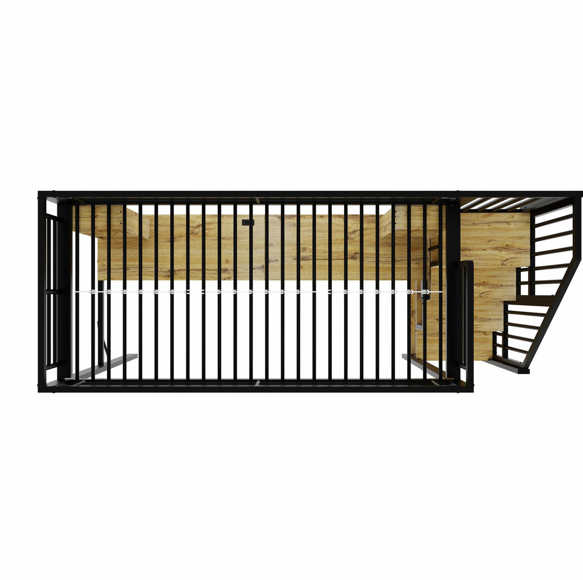 HOCHBETT Metall-Holz 90x200 cm Schwarz mit Schreibtisch, Stauraumtreppe, Schrank & USB-Anschluss - Schwarz, Metall (90/200cm) - Modfu