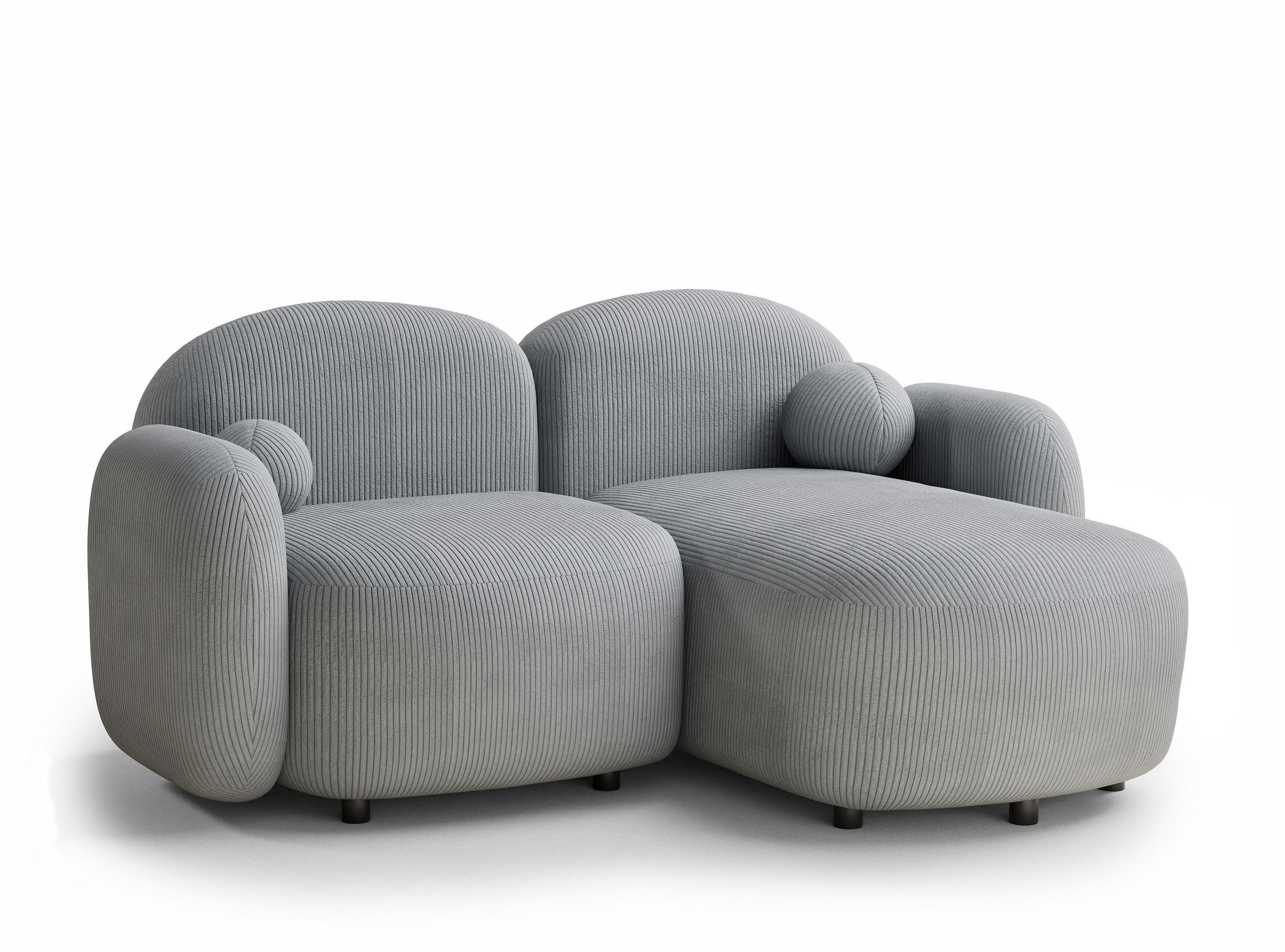 ECKSOFA Bahama Hellgrau Samtstoff - Blaugrau/Schwarz, Holz/Holzwerkstoff (190/146cm) - Maison de Reve