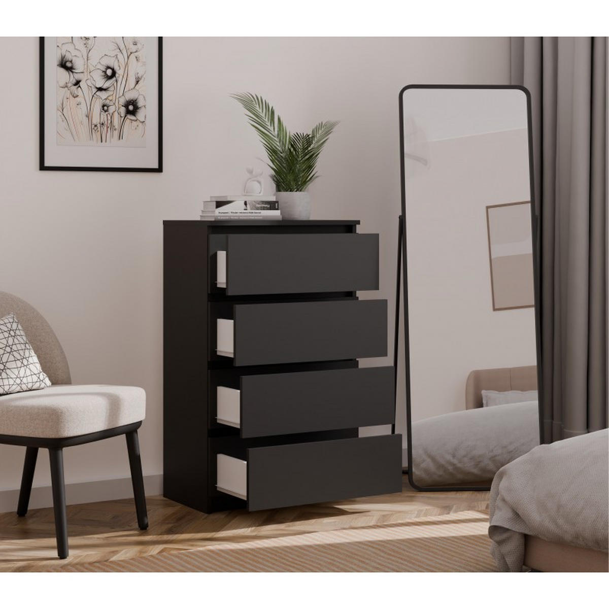 KOMMODE Schwarz 70/97/40 - Schwarz, Holzwerkstoff (70/97/40cm) - RAUMHIRSCH FURNITURE