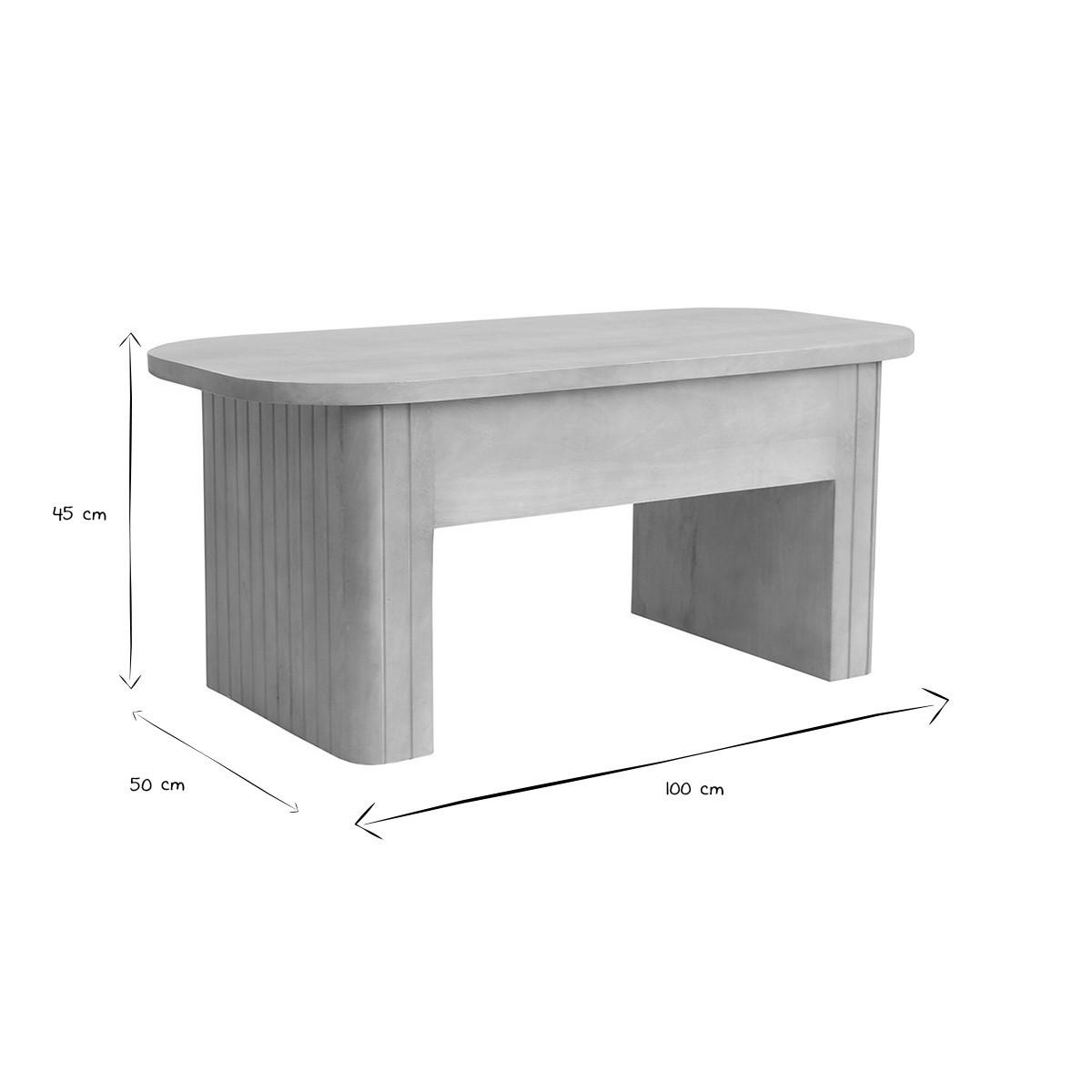 COUCHTISCH Rechteckig Mangoholz Hubfunktion L100 LATIGO - Eiche Bianco, Holz (100/50/45cm) - Miliboo