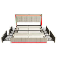 POLSTERBETT 140x200 cm LED 4 Schubladen USB Leinen beige - Beige, Holz (140/200cm) - LEBENLANG