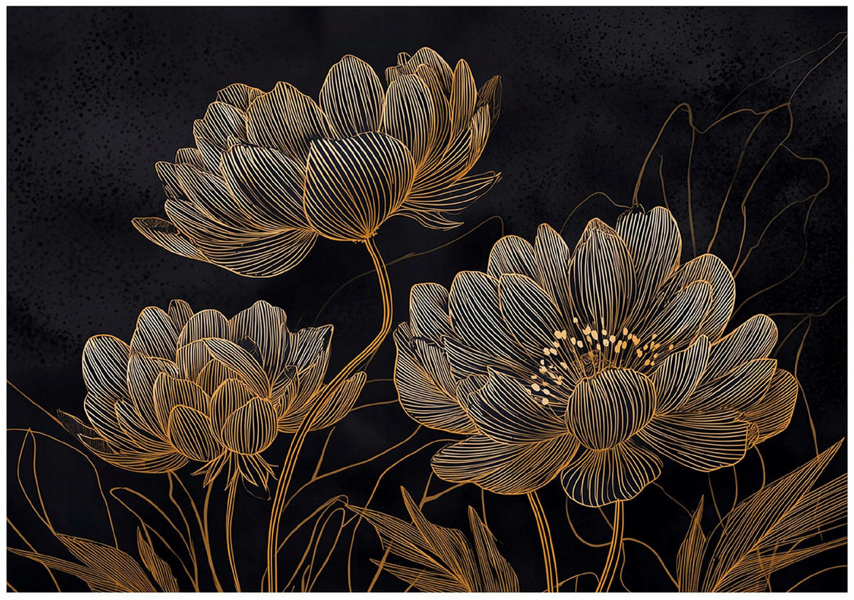 FOTOTAPETE Blumen Abstrakt Schwarz 350x250 cm - Multicolor, Papier (350/250cm) - Wallarena