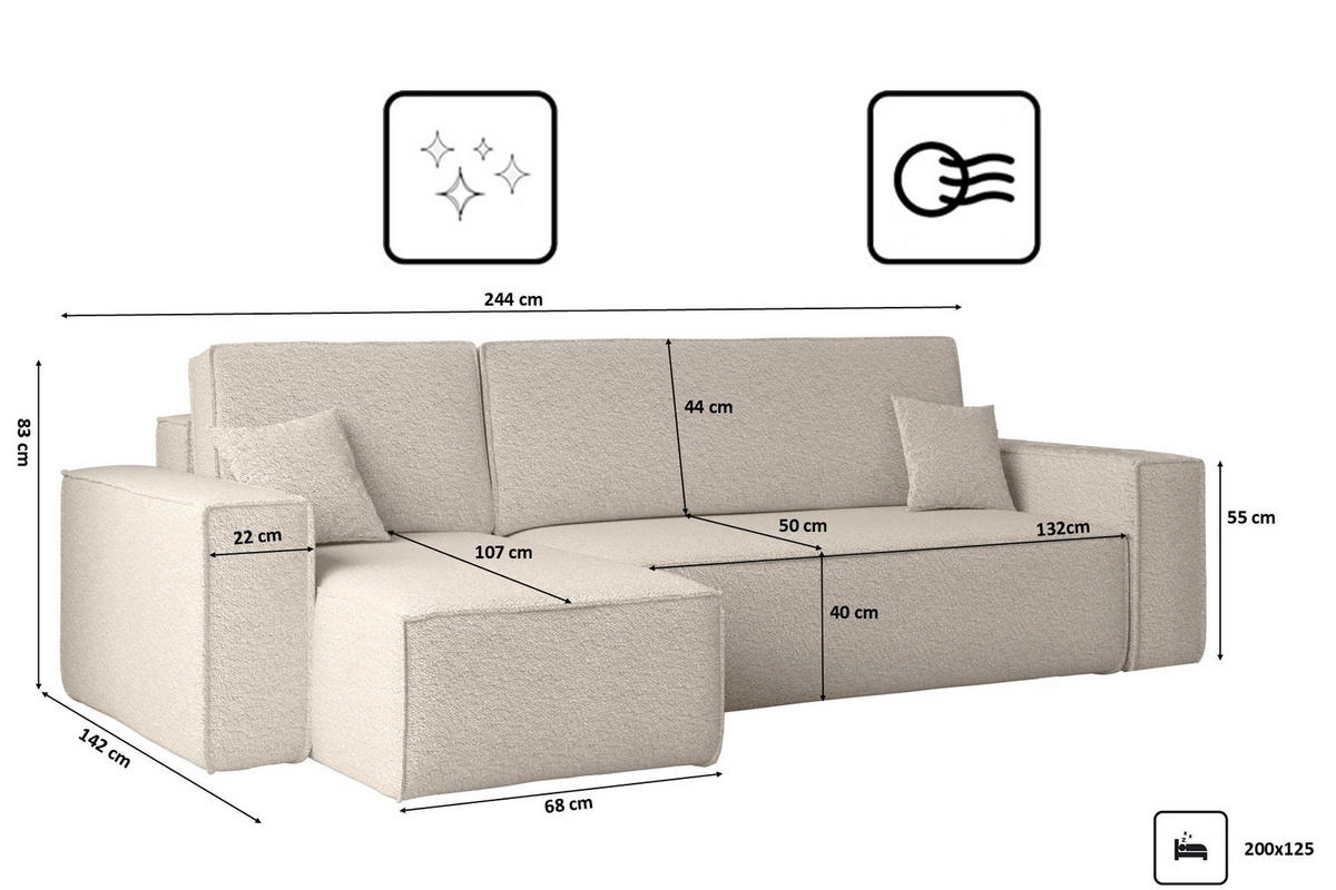 ECKSOFA Mit Schlaffunktion Und Bettkasten L-Form BEST Stoff Abriamo Beige Links - Beige, Holz/Textil (142/244cm) - Kaiser Möbel