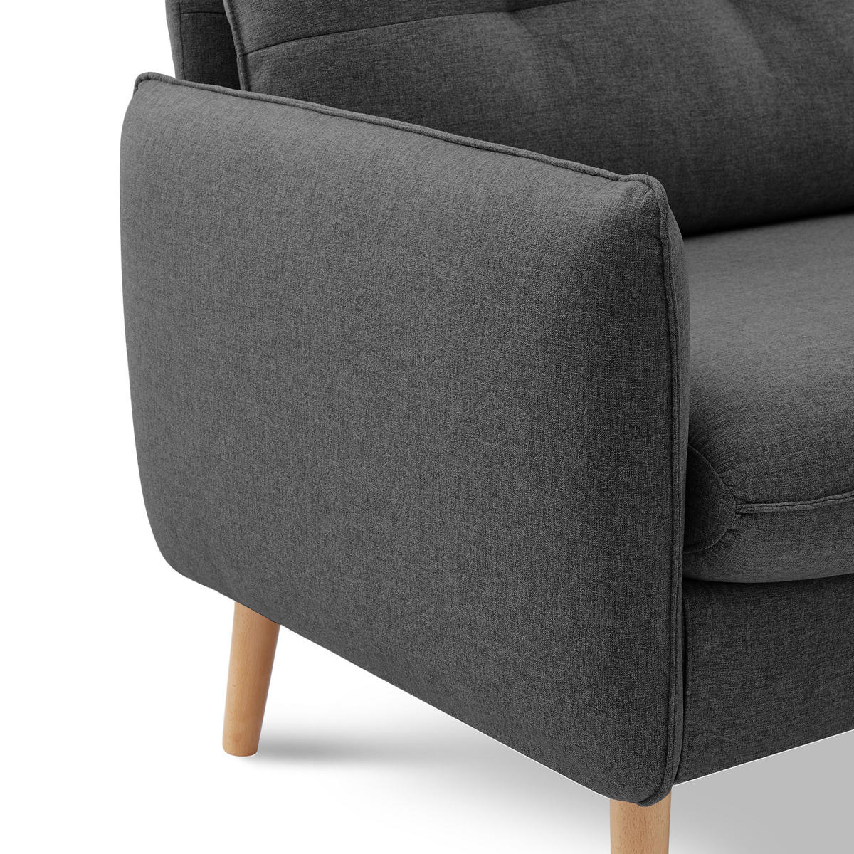 3-SITZER-SOFA Chloé Skandinavisches aus dunkelgrauem Stoff - Dunkelgrau/Akaziefarben, Holz/Holzwerkstoff (210/92/82cm) - Sicaan