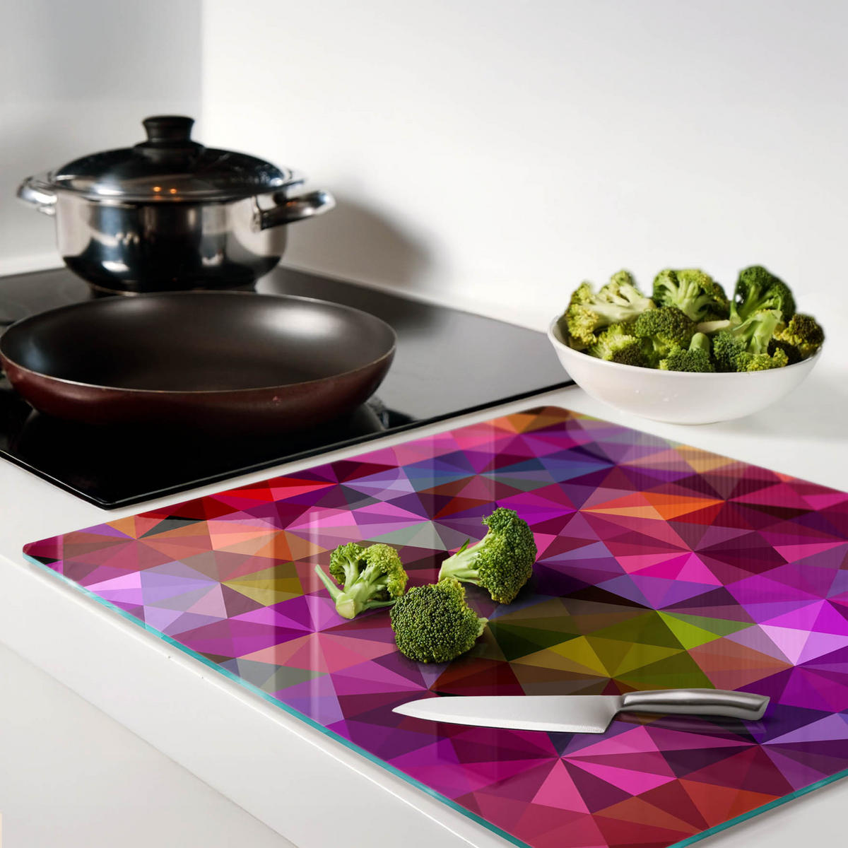 GLASPLATTE 60x52 cm Wellenabstraktion - Hellgrau/Grau, Glas (60/0.4/52cm) - TULUP