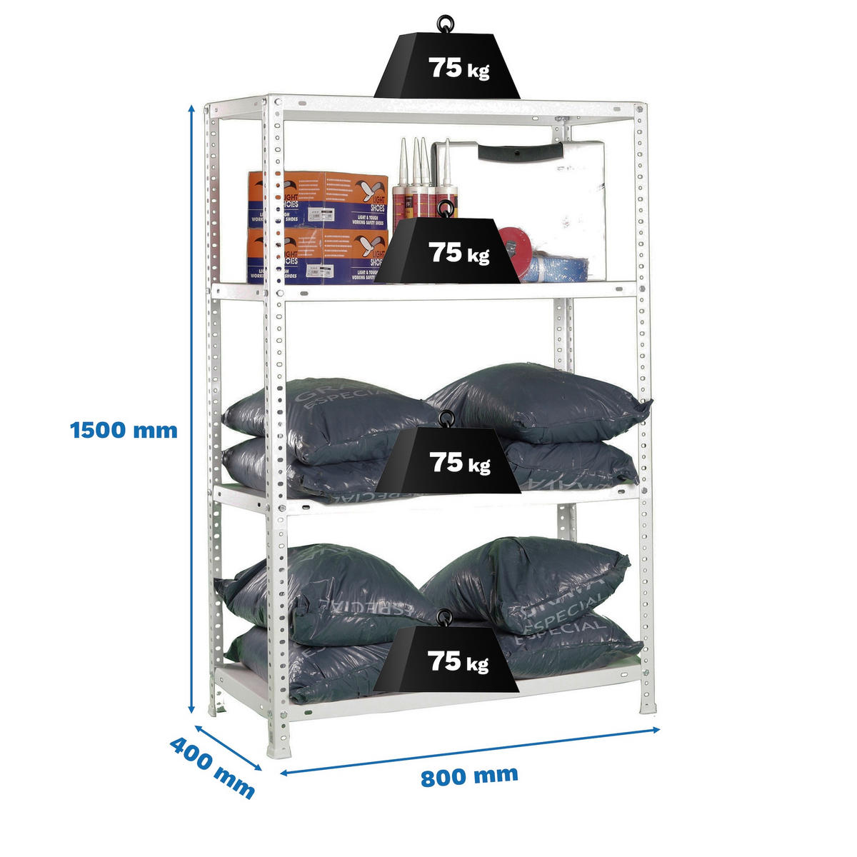 SCHRAUBREGAL PANDA MID | HxBxT 150x80x40cm | 4 Fachböden | Fachlast 75kg | Weiß - Weiß, Metall (80/150/40cm) - PROREGAL