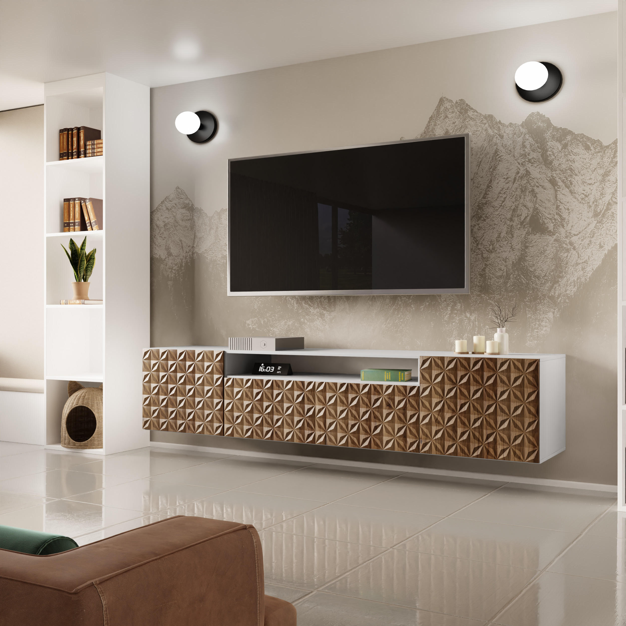 TV-SCHRANK CALI - Wildeiche/Weiß, Holzwerkstoff (200/40/41cm) - Meblini