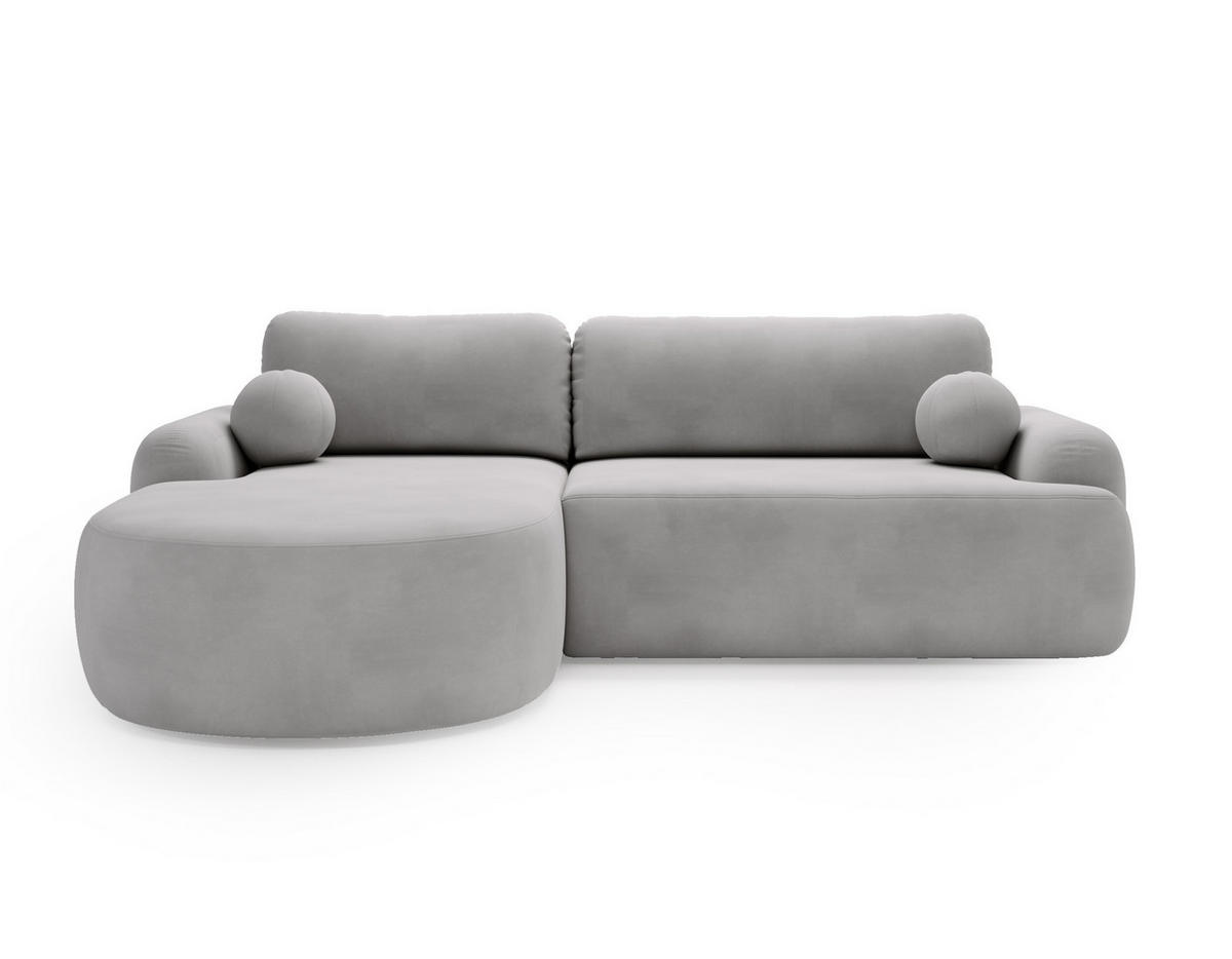 ECKSOFA Cloudy Hellgrau, Sofa aus Velourstoff mit Kissen, linke seite - Hellgrau, Holzwerkstoff/Textil (177/261cm) - Bettso