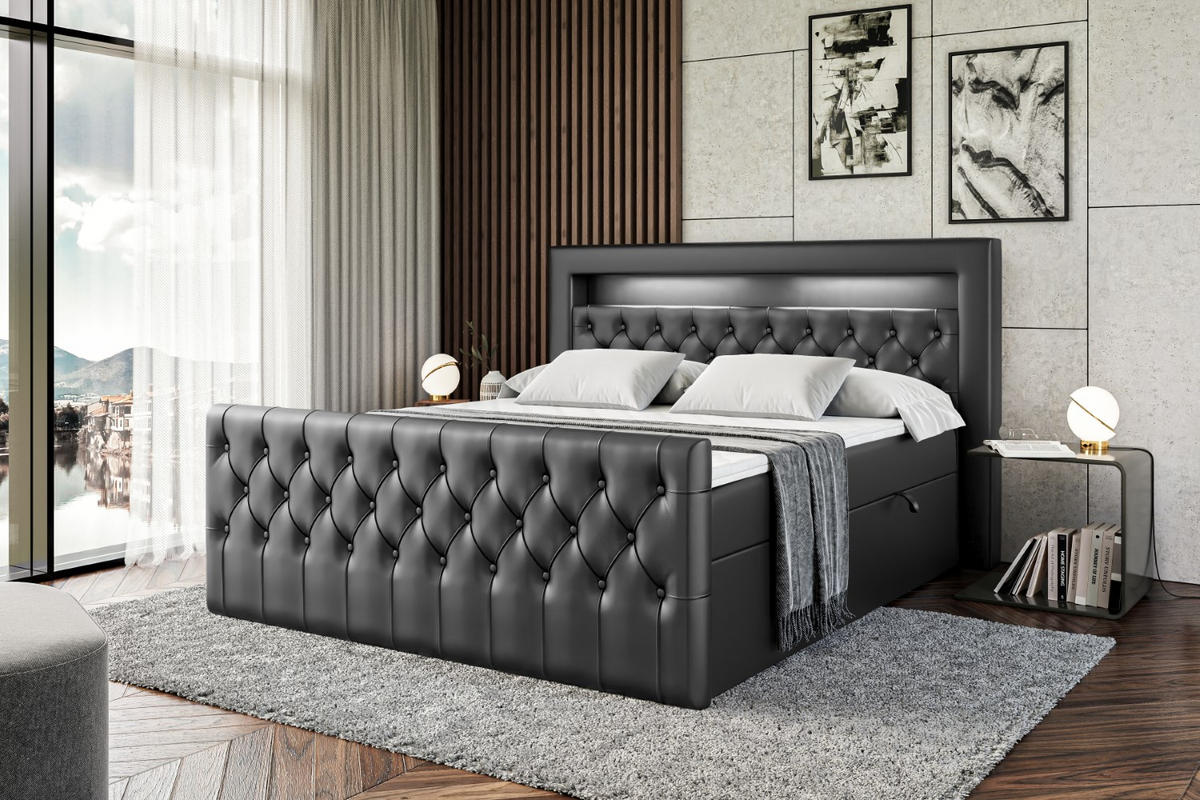 BOXBETT AURORA - 180x200 - H4 - Schwarz Hochglanz - Schwarz Hochglanz, Holzwerkstoff (180/200cm) - ALTDECOR