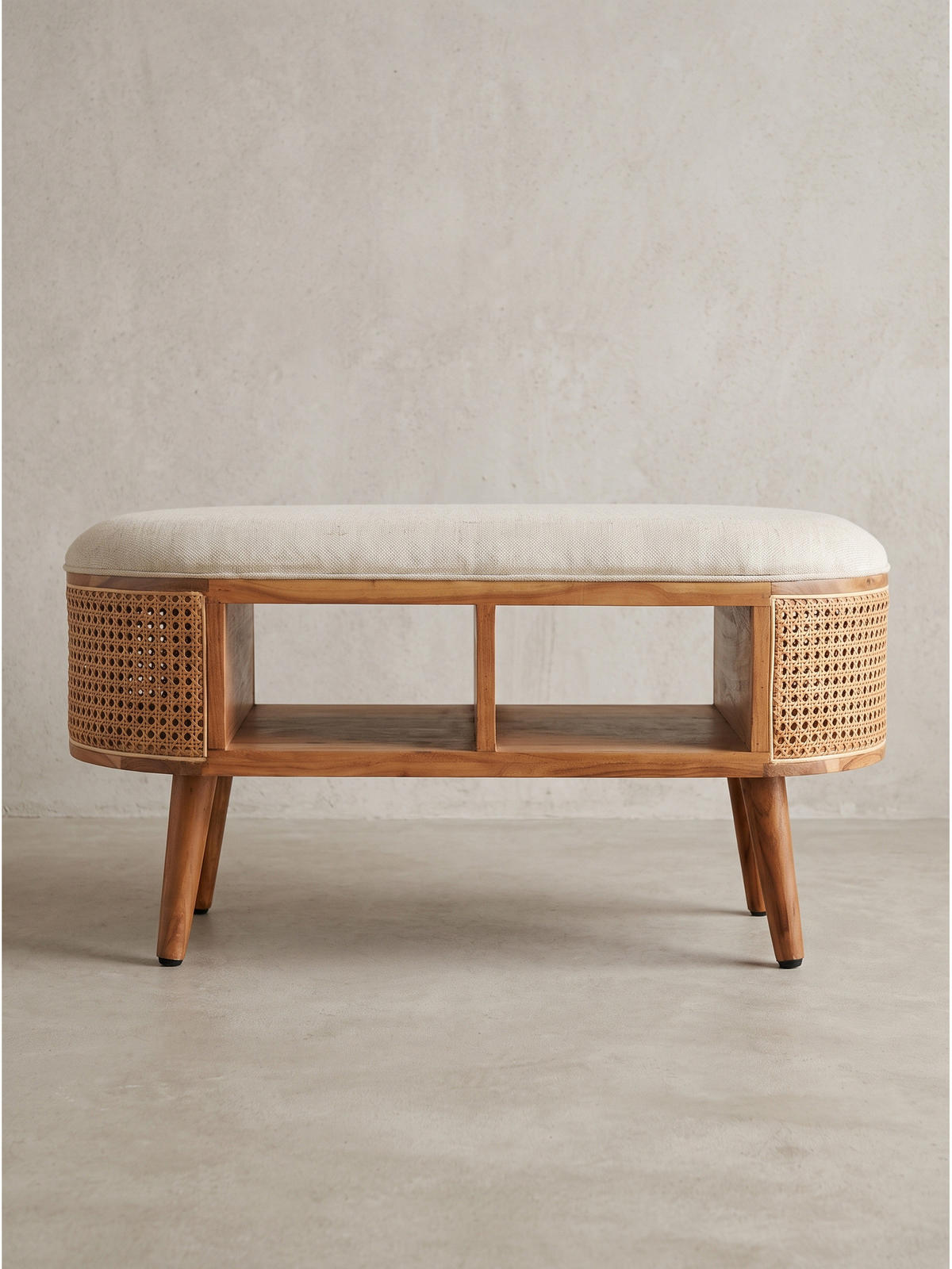 SITZBANK ASCOLI, Jutestoff, Akazie-Weiß, 90 x 45 x 45 cm - Hellbraun/Creme, Akazienholz/Holz (90/45/45cm) - KADIMA DESIGN