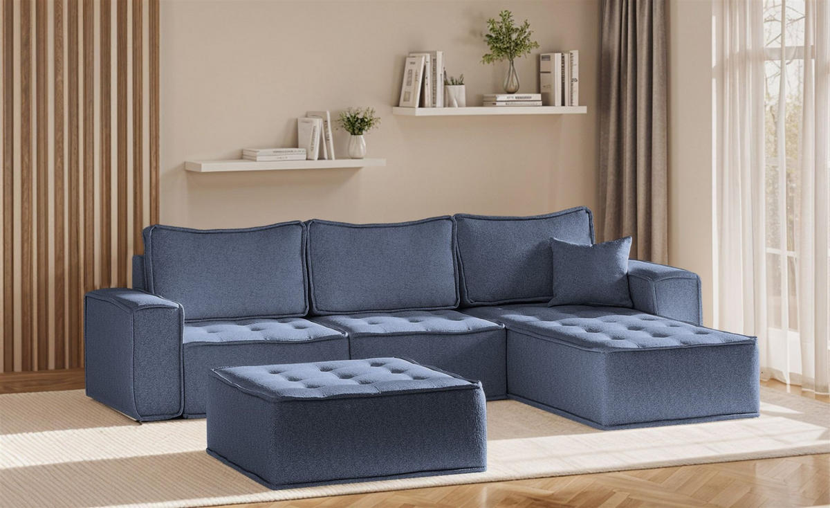 ECKSOFA Sande In Raven - Blau, Holzwerkstoff/Textil (292/192cm) - Fun Möbel