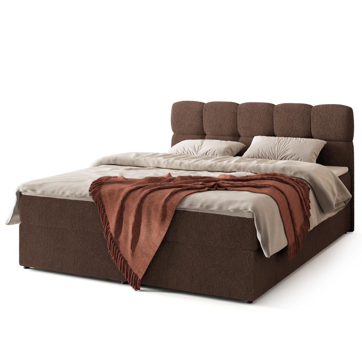BOXBETT MERU 180x200 cm mit Matratze und Topper - Braun - Braun, Holz (180/200cm) - MASSENO