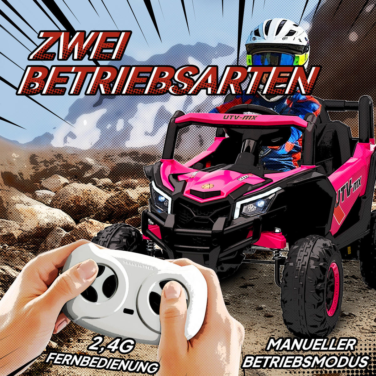 KINDER-ELEKTROAUTO Kunststoff Metall Rosa - Rosa, Kunststoff (96/61/56cm) - AIYAPLAY