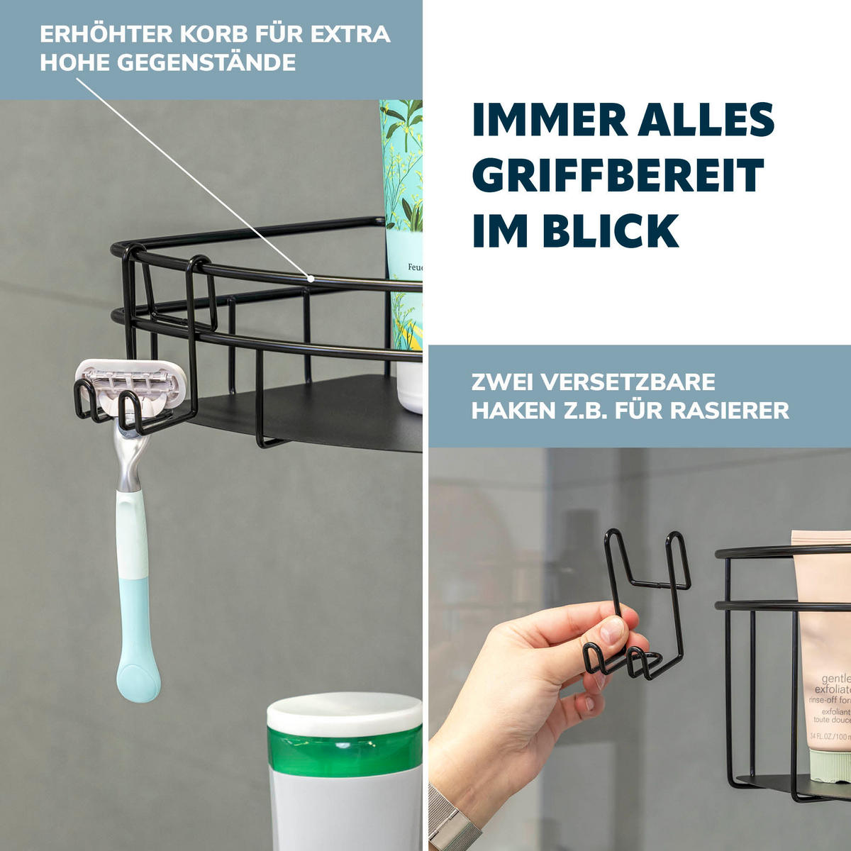 TELESKOP-ECKREGAL, schwarz - Schwarz, Metall (22.5/290/22.5cm) - bremermann