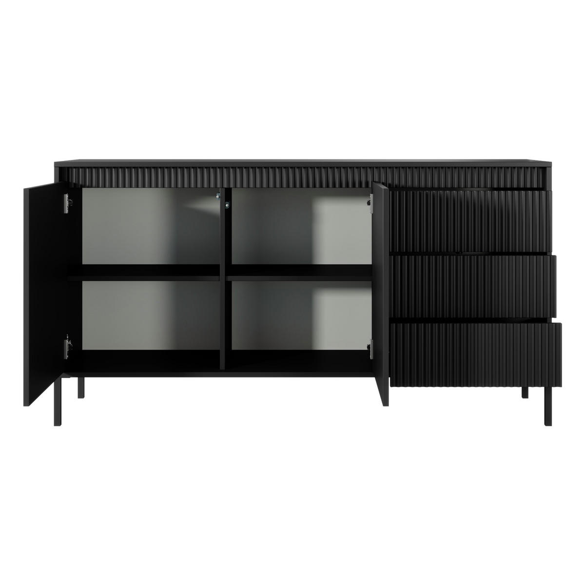 SIDEBOARD SELBU KOM2 Reliefierte Fronten aus MDF-Platte Schwarz Schwarz - Schwarz, Glas/Holzwerkstoff (154/82/40cm) - Komodee