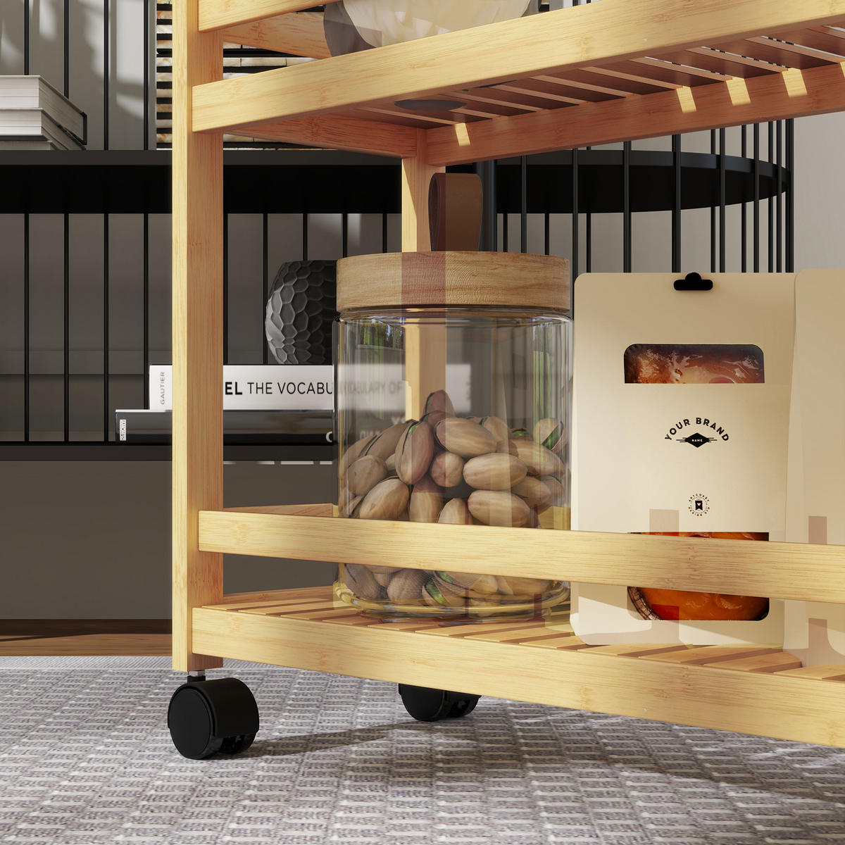 SERVIERWAGEN DE-08502 3 Etagen Bambus - Naturfarben, Naturmaterialien (20/75/55cm) - ComfortXL