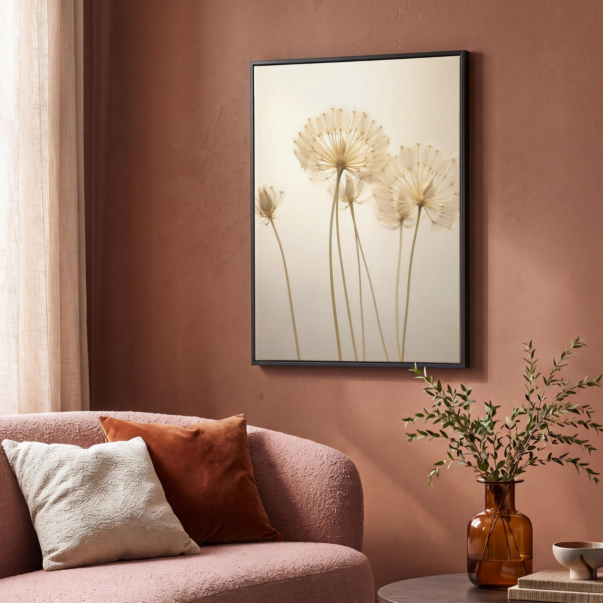 LEINWAND Bilder mit Rahmen - Sonnenlicht - Löwenzahn - Botanisch - Blumen - 70x100 - Creme, Textil (70/100cm) - MuchoWow