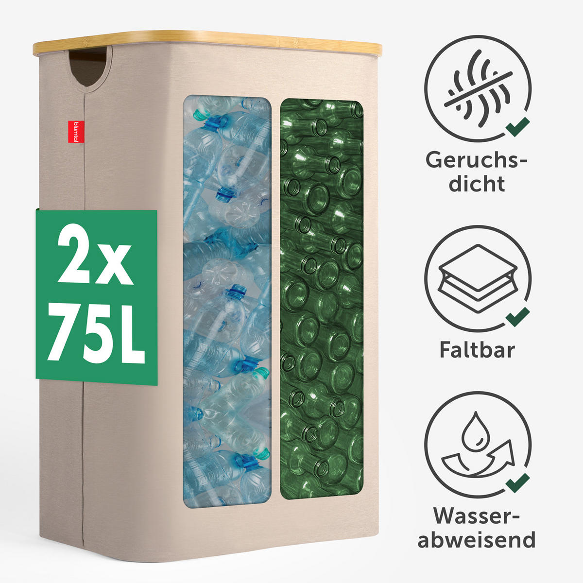 PFANDFLASCHEN-SAMMELBEHÄLTER 150L Beige (2 Fächer) - Beige, Kunststoff (37/4/57cm) - Blumtal