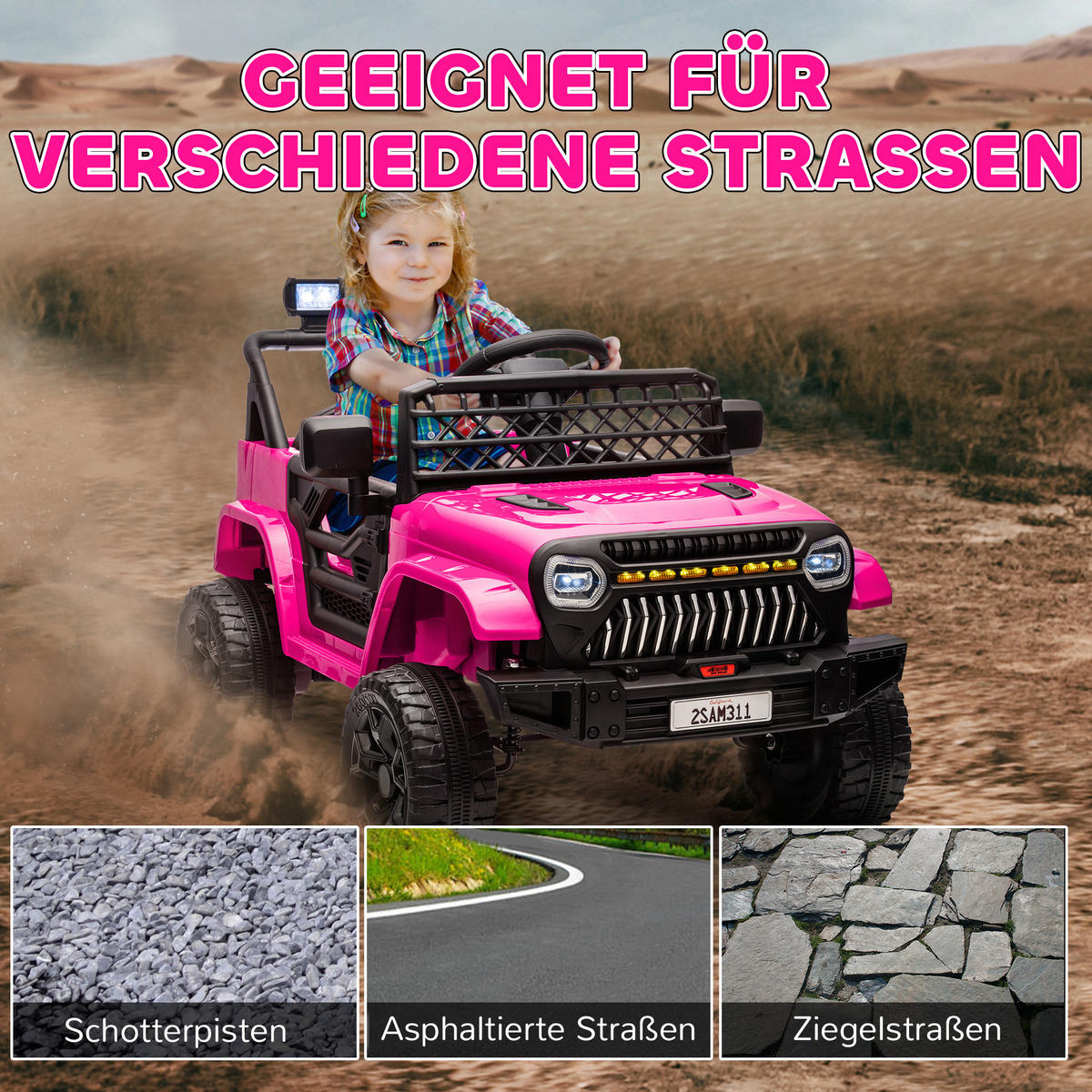 KINDER Elektroauto 12V Kinderauto Elektrisch mit 2,4 GHz Fernbedienung 2 Motor - Rosa, Metall (95/62.5/65cm) - AIYAPLAY
