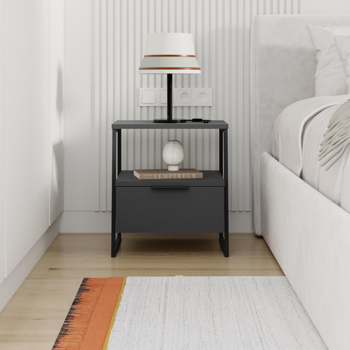 NACHTTISCH MIT SCHUBLADEN Pal-Anthrazit 45/41/50 cm - Anthrazit, Holzwerkstoff (45/50/40cm) - Decortie