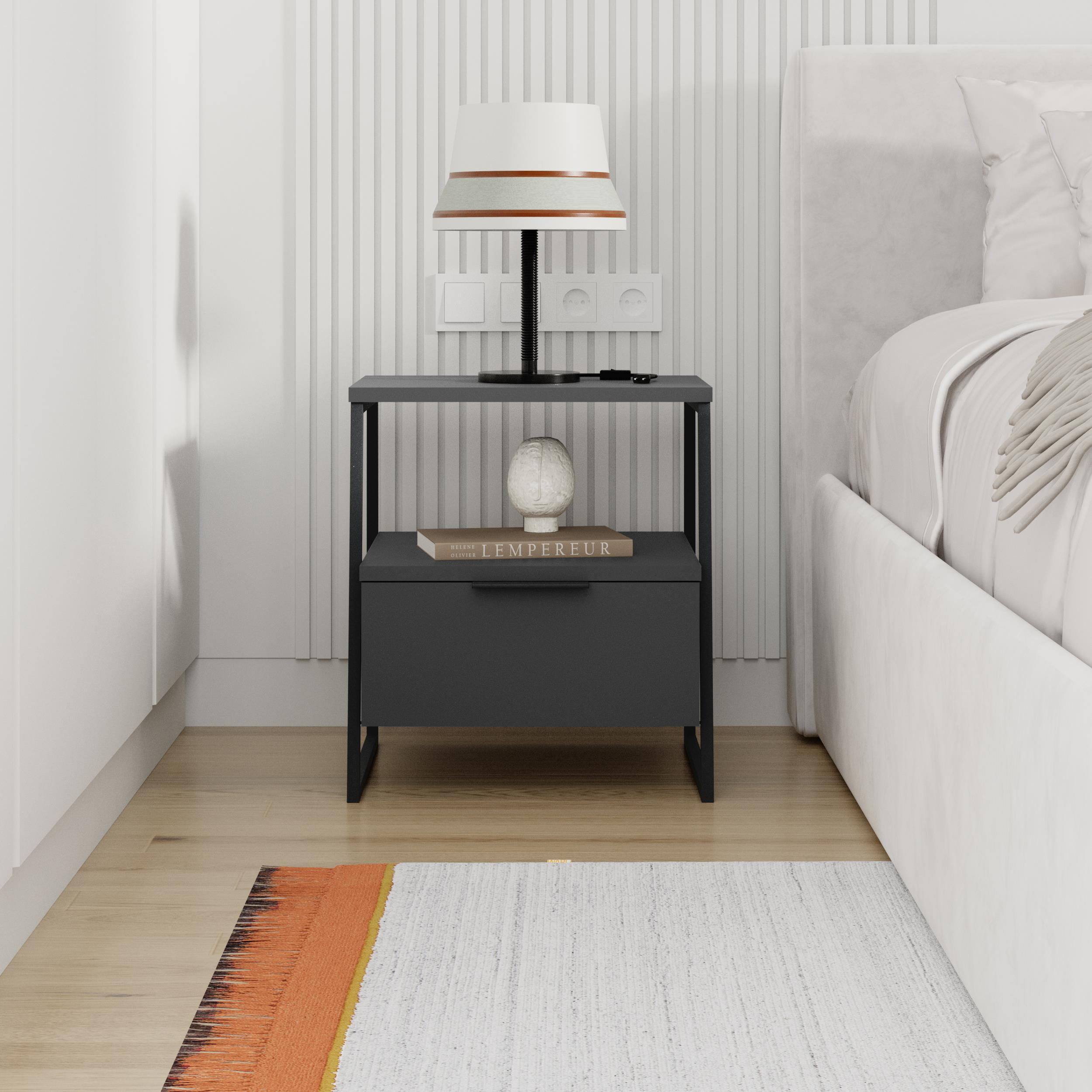 Thumbnail - Decortie Nachttisch, Anthrazit, Holzwerkstoff, 1 Schubladen, 45x50x40 cm, Schlafzimmer, Nachttische